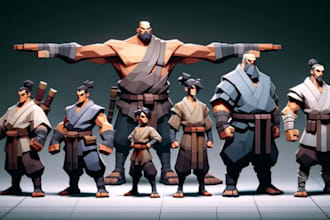 model 3d low poly character, rigging for game asset, animation, and others