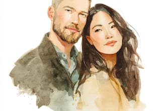 draw a watercolor couple portrait