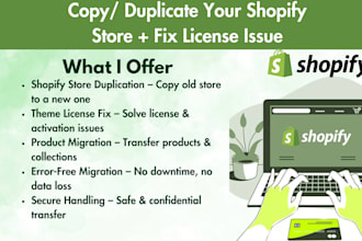 copy,duplicate your old store into new shopify store and fix license issue