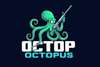 create an eye catching octopus gunner mascot logo with unlimited revisions