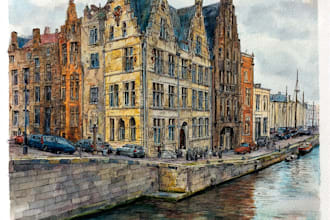 draw original watercolor landscape or architecture art
