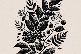 professional botanical logo or linocut style