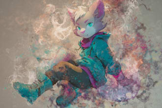make a digital watercolor character art or furry
