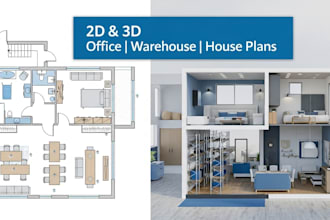draw 2d 3d office layout, office floor plan, warehouse layout, house plan