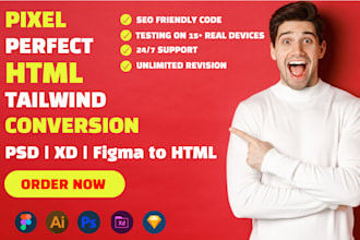 convert figma, xd, PSD to responsive tailwind CSS HTML website
