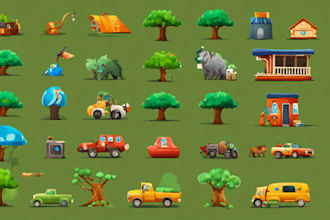 design 2d game asset and 2d game art with game ui design, game card design