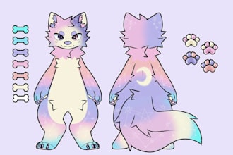 do 2d furry fandom, bad guy, yellow, fursona, pokemon character sheet design