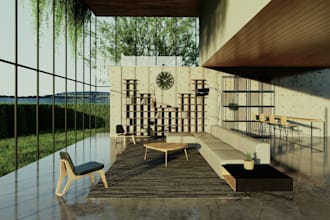 do interior model in sketchup, photo realistic render in d5 and lumion