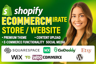 migrate squarespace wix godaddy etsy woocommerce wordpress to shopify website