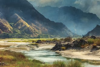 create a landscape digital watercolor painting