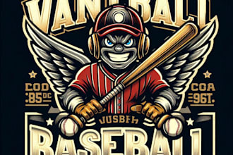 make a vintage baseball mascot logo t shirt design