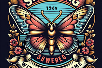 make  a vintage sewing butterflies mascot logo with unique t shirt design