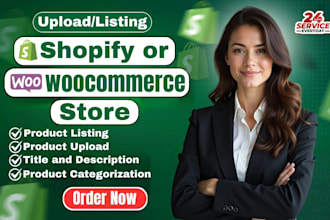 product upload, products listing on shopify or woocommerce store