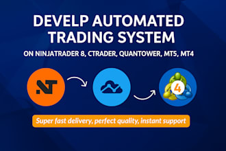 develop automated trading system on ninjatrader 8, ctrader, quan tower, mt5, mt4