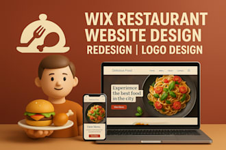 design and redesign wix restaurant website with modern restaurant logo branding