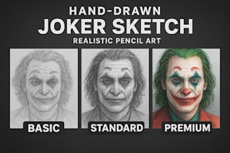 draw a custom joker pencil sketch with fine details