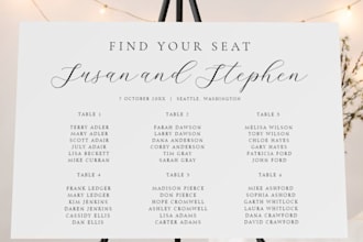 design an event seating chart, weeding event seat chart, and welcome sign