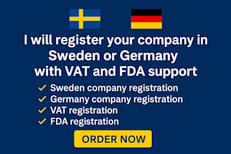 register your company in sweden or germany with vat and fda support