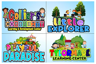 do unique kids shop, baby store and daycare and childcare logo design