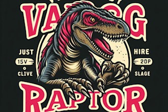 make a vintage angry raptor mascot logo t shirt design