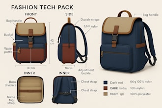 create bag tech pack, luggage tech pack, hand bag tech pack and bag design