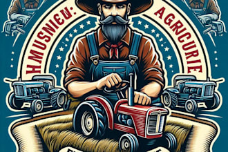 design high quality agriculture mowing mascot logo with t shirt design