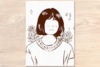 draw simple faceless portrait drawing in line art style