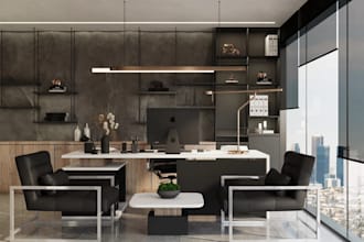 design modern office, workstation, meeting room, conference room and reception