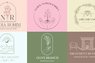 create boho, botanical, whimsical, floral logo design