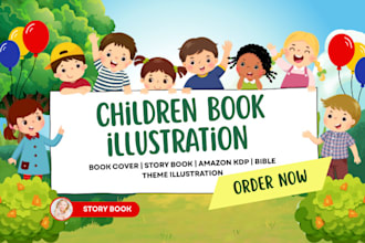 create amazon kdp children book illustration, children picture book illustration