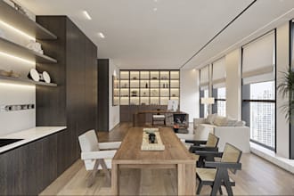 3d house interior design office, restaurant, coffee, pizza, bar commercial space