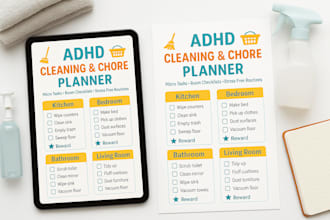 design adhd cleaning, task tracker and chore planners with micro task breakdowns