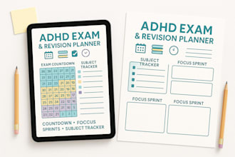 design adhd exam revision and study countdown planners with focus trackers