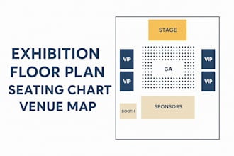 design an exhibition floor plan, seating chart, and venue map for your event