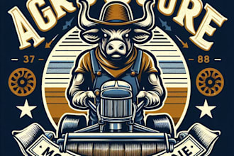make a vintage agriculture mowing mascot logo  t shirt design