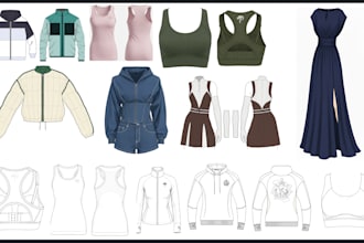 draw a fashion illustration and tech pack design