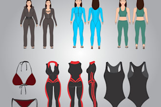 design activewear,gymwear ,fitnesswear mockups and techpack