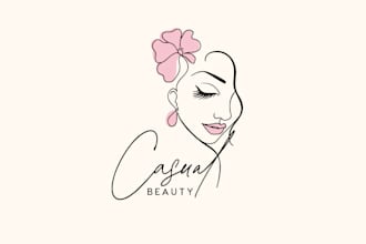 do hand drawn minimalist line art feminine watercolor beauty makeup logo design