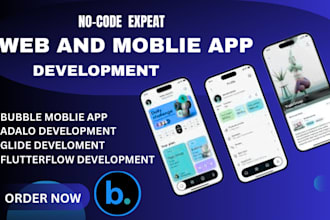 build no code mvp, saas, web and mobile app using bubble, adalo, glide