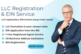 register your US llc, obtain ein, and assist with bank account setup