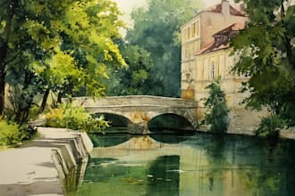 draw original watercolor landscape or architecture art