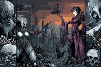 draw dark art illustration for merch, album, game art