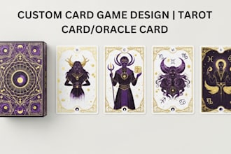 illustrate custom tarot card decks zodiac signs oracle card in dark art with box