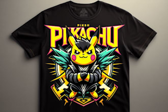 do amazing pikachu with t shirt design in illustration