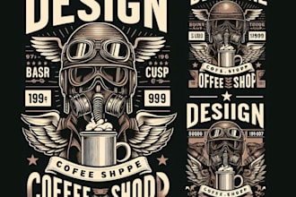 create vintage t shirt coffee shop logo