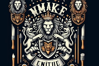 make retro shield lion coat of arms logo