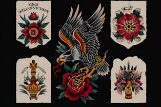 draw old school tattoo for t shirt design