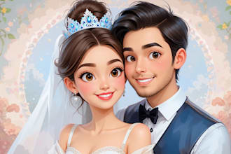 create cartoon disney couple portrait