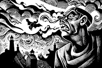 draw a portrait drawing in linocut illustration