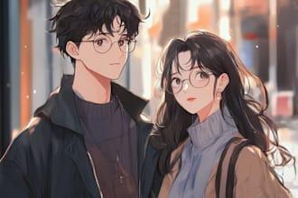 custom anime couple artwork illustrations